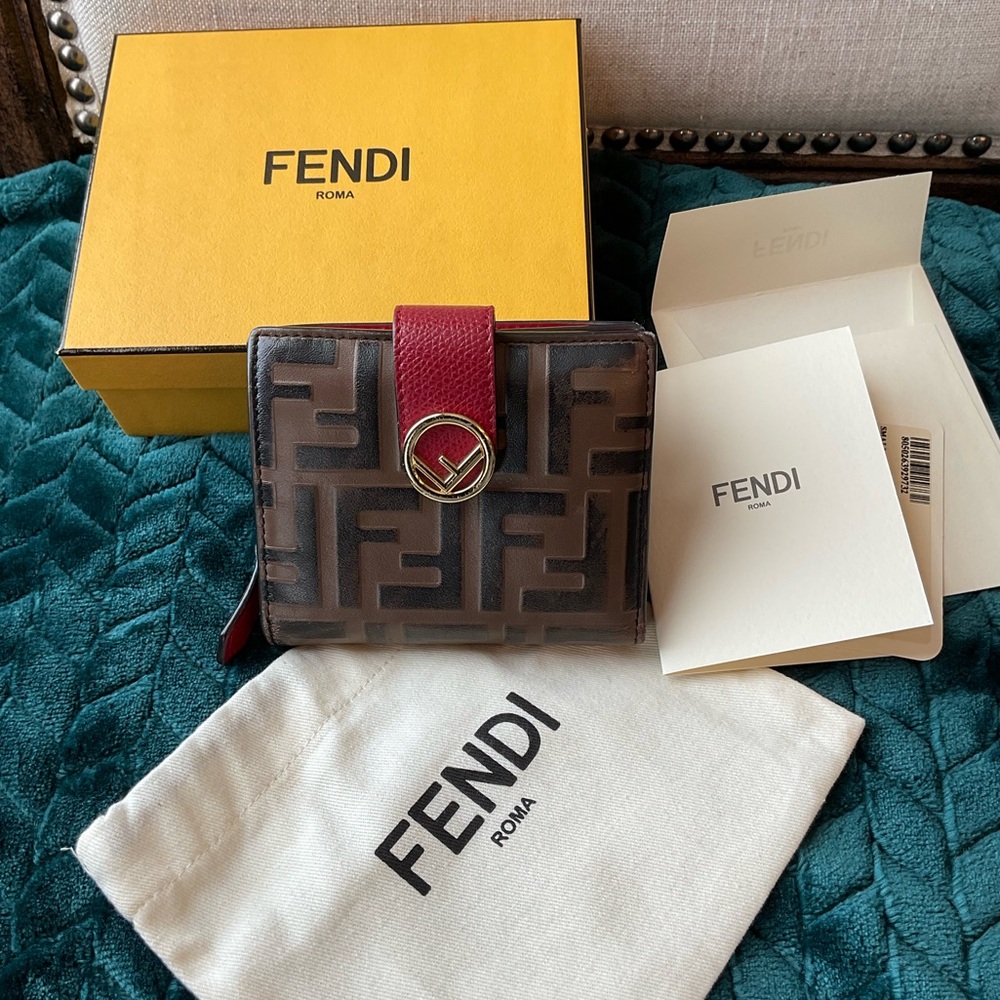 FENDI Vitello Cruise F is Fendi Bi-Color FF 1974 Embossed Compact Wallet